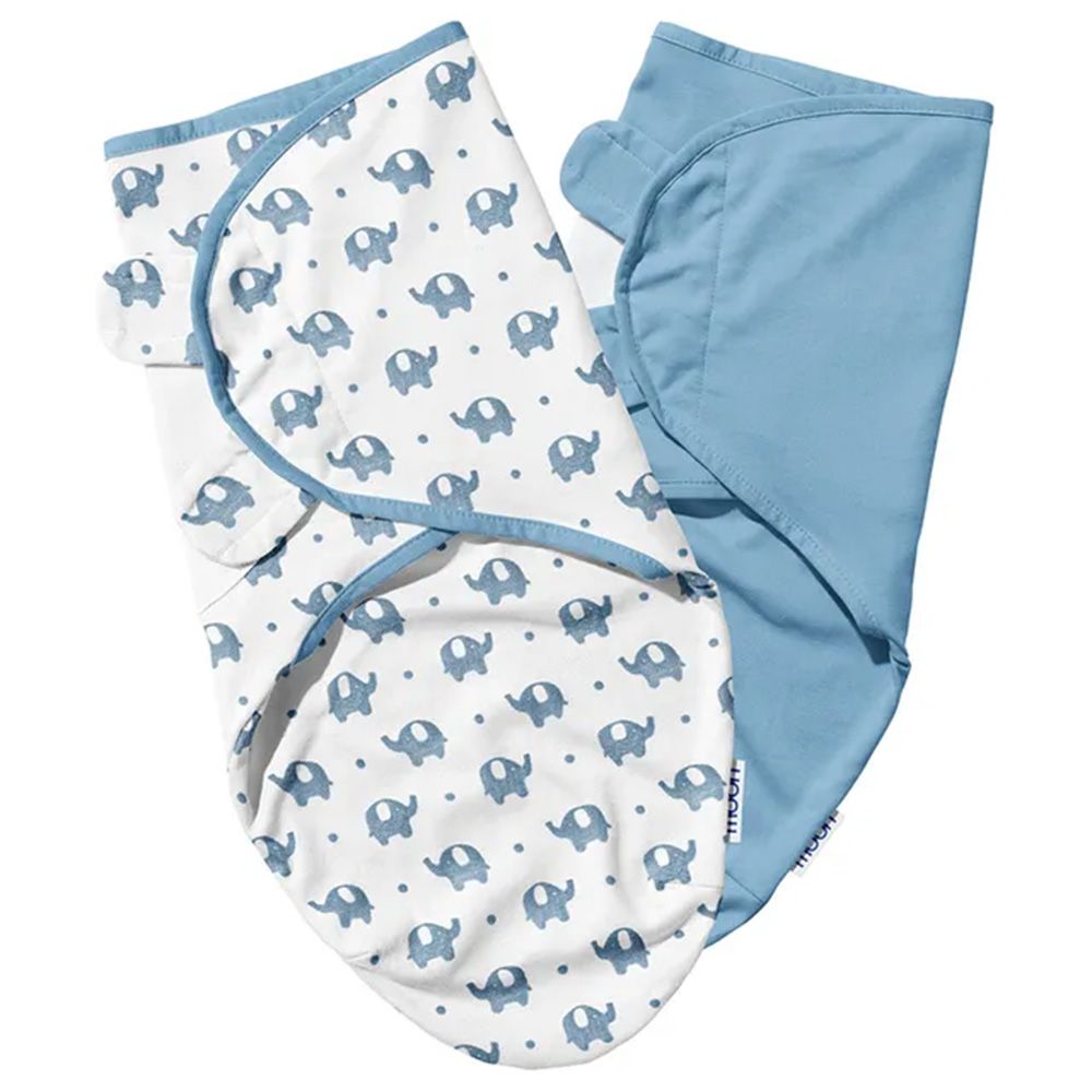Moon-Set Organic Baby Swaddle2-6months2pcs - Elephant Print & Blue