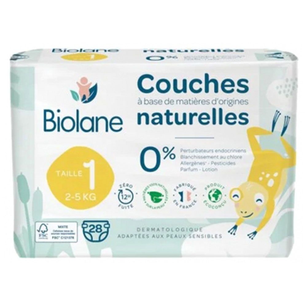Biolane - Natural Diapers 28 Diapers Size 1 (2-5 Kg)