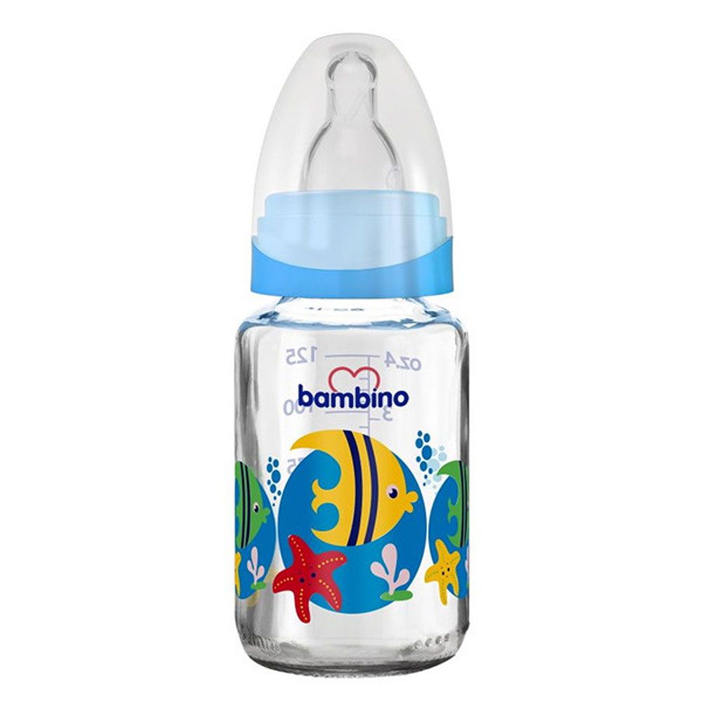 Bambino - Classic Glass Feeding Bottle -125ml - 0-6m -Blue