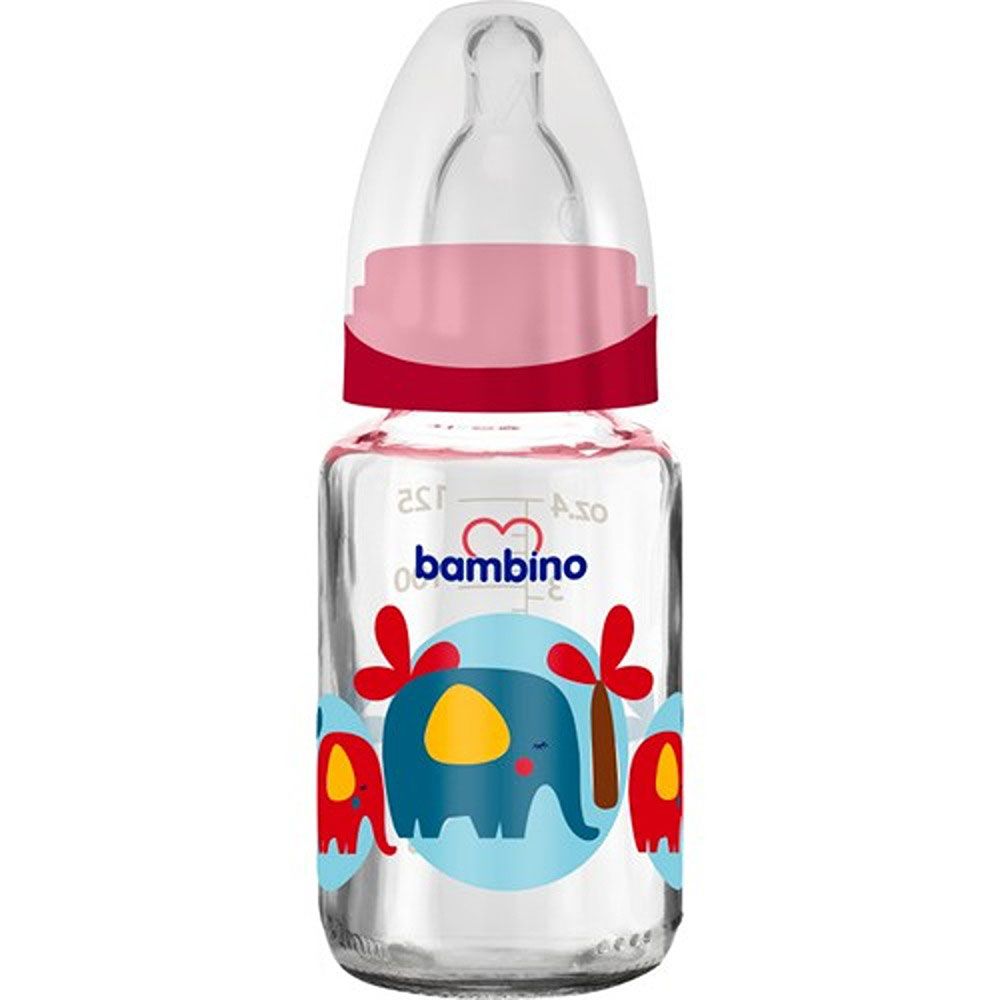 Bambino - Classic Glass Feeding Bottle -125ml - 0-6m -Red