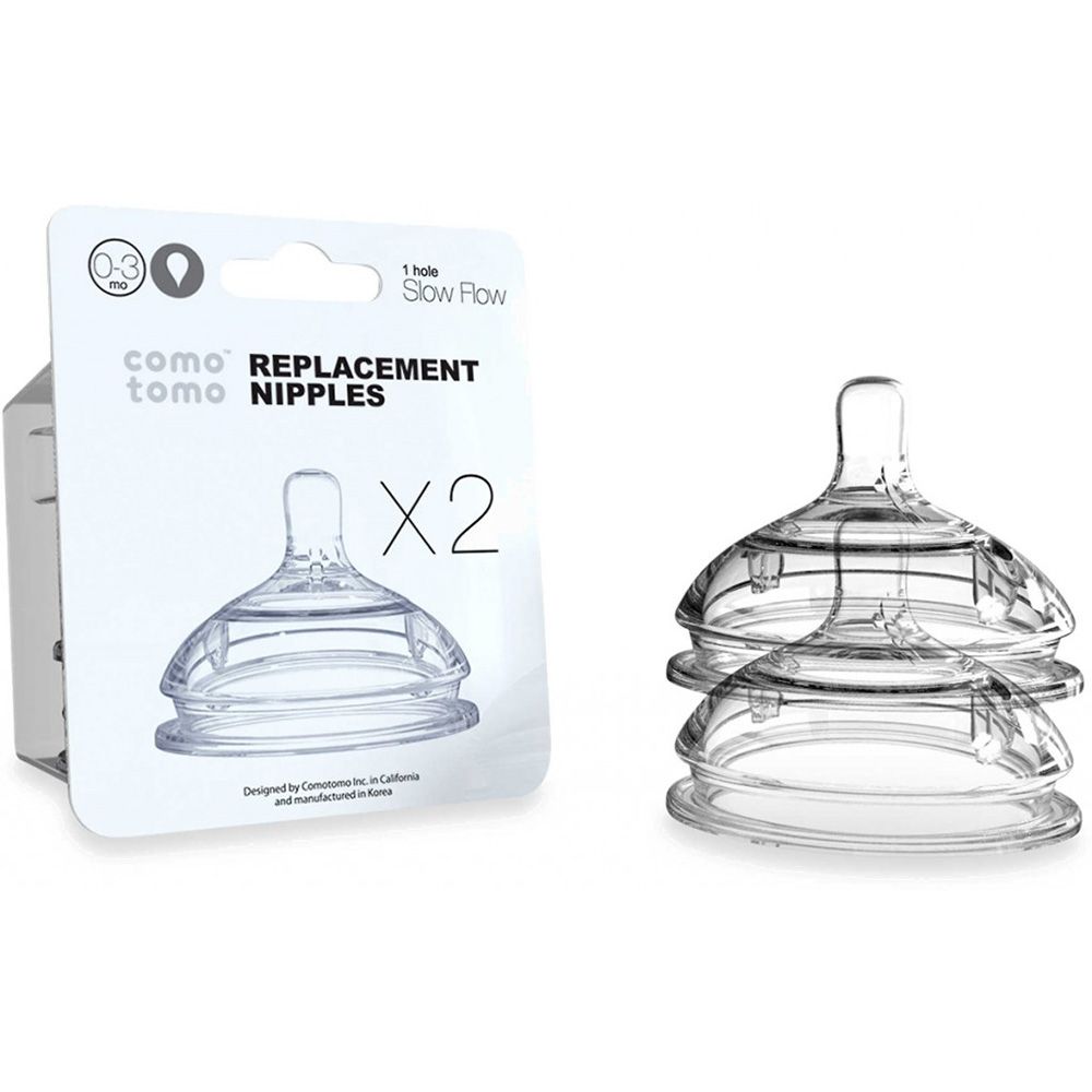 Comotomo - Natural Teat Silicone Napples Transparent 2 pcs - Slow Flow