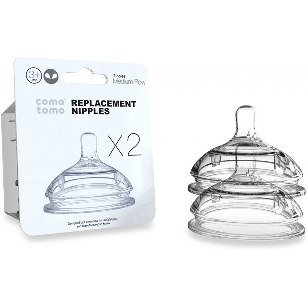 Comotomo - Natural Teat Silicone Napples Transparent 2 pcs - Medium Flow