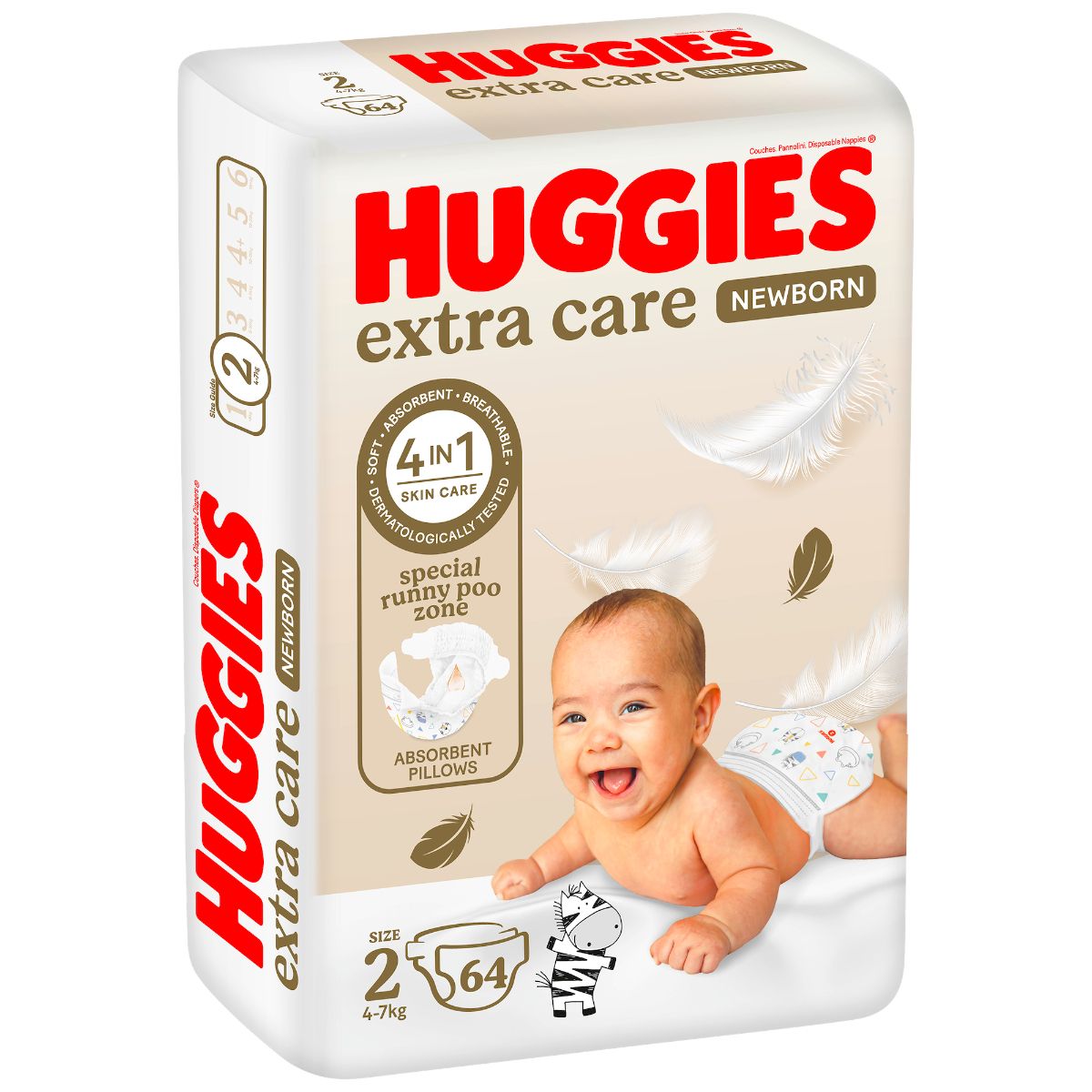 Huggies Number 2- Jumbo Diapers, 4-5Kg - 64 Diapers