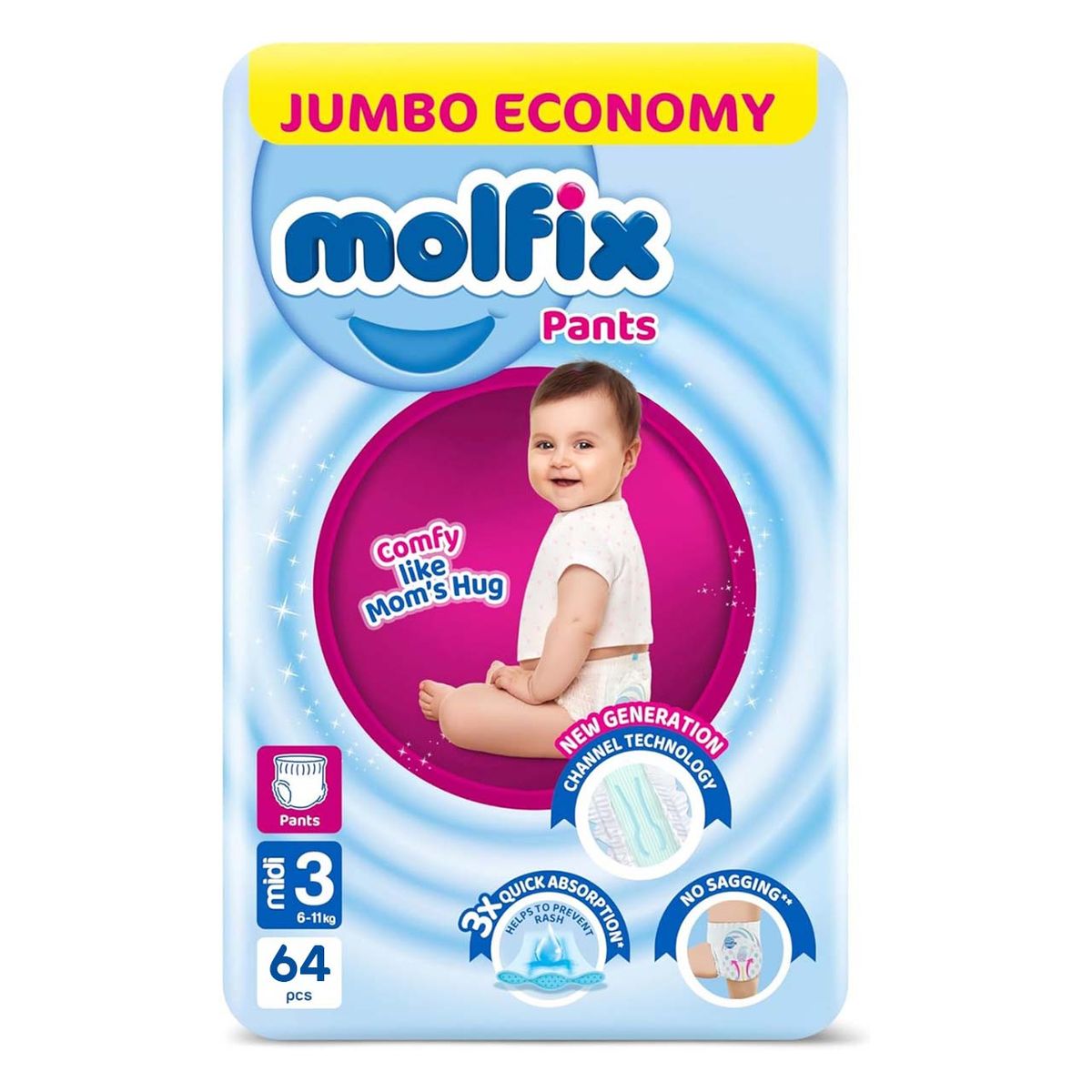 Molfix - Number 3 - Midi Pants Diaper Advantage Pack - 6-11kg - 64 Diapers