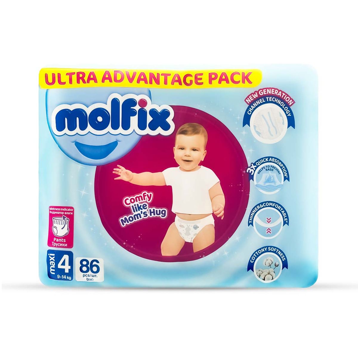 Molfix - Number 4 - Maxi Pants Diaper Advantage Ultra Pack - 9-14kg - 86 Diapers