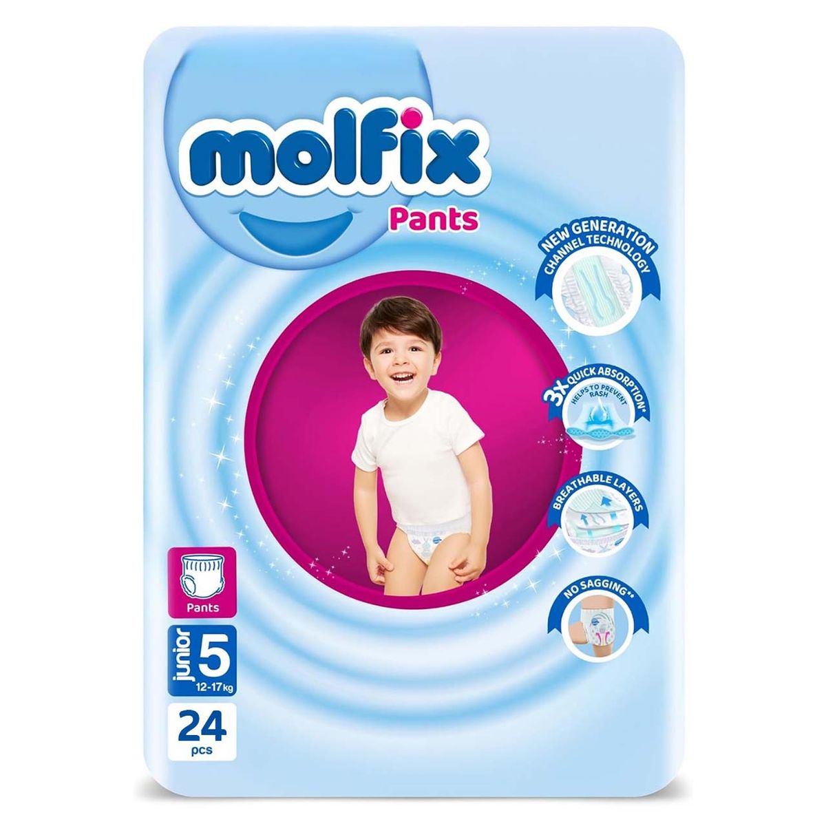Molfix - Number 5 - Junior Pants Diaper Pack - 12-17kg - 24 Diapers