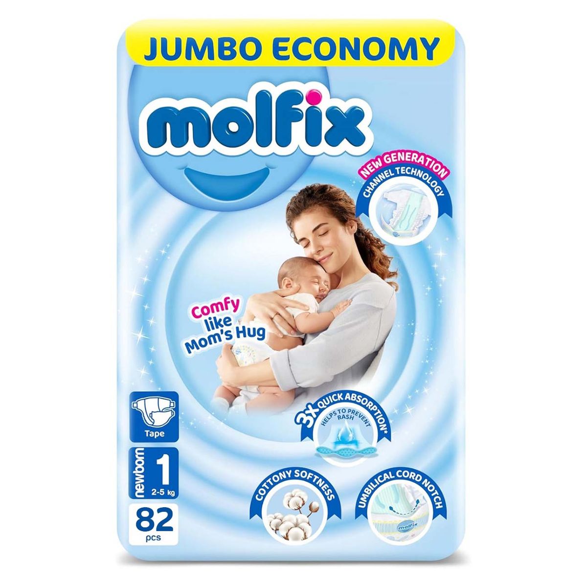 Molfix - Number 1 - Newborn Tape Diaper Advantage Pack - 2-5kg - 82 Diapers
