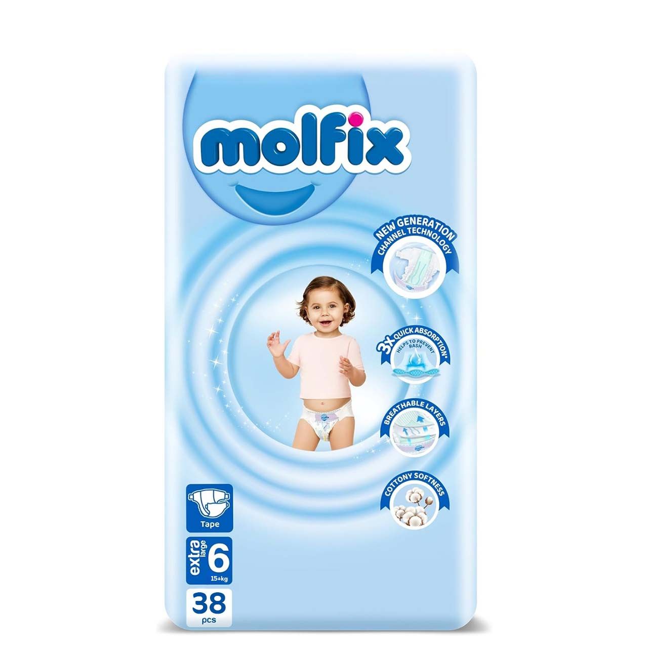 Molfix - Number 6 - XLarge Tape Diaper Pack - 15+kg - 38 Diapers