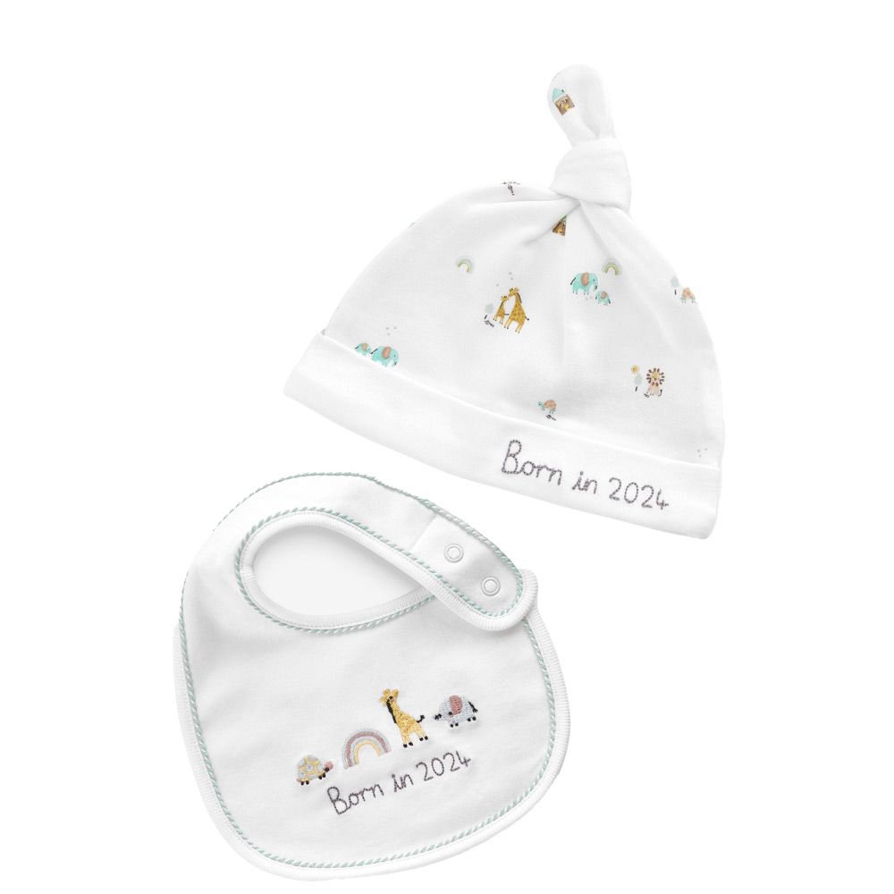 Next - White Born Bib And Hat  Set 2 pcs - Up to 3 months