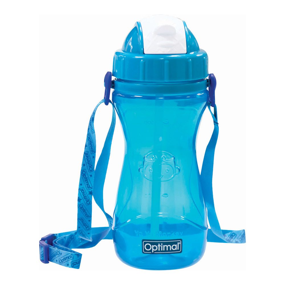 Optimal P.P silicone straw bottle 12m+, 500ml - Blue