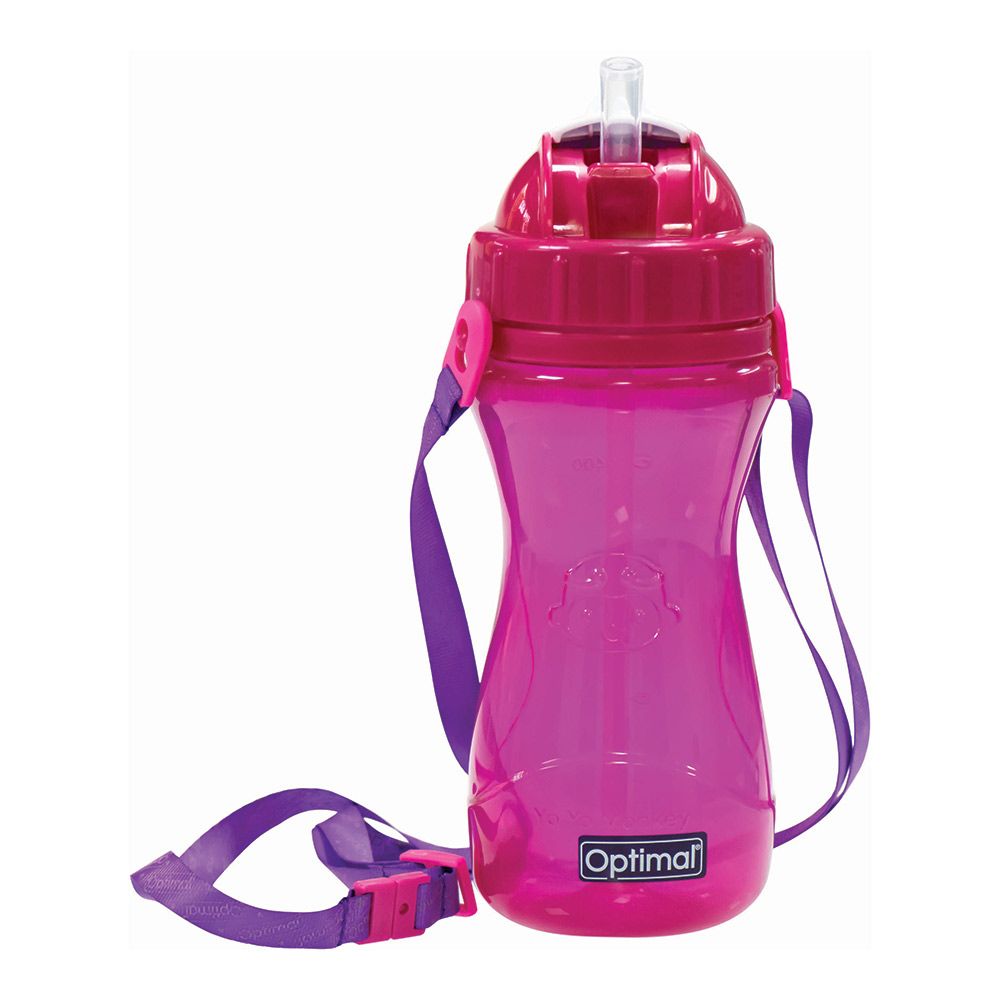 Optimal P.P silicone straw bottle 12m+, 500ml - Pink