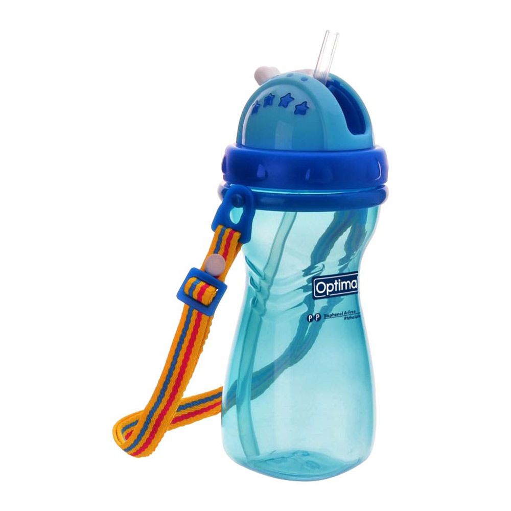 Optimal P.P wide neck straw bottle 400 ml - Blue