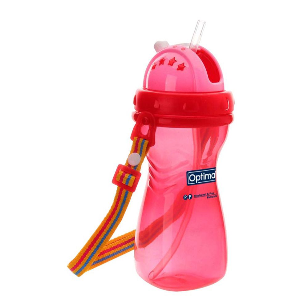 Optimal P.P wide neck straw bottle 400 ml - Pink