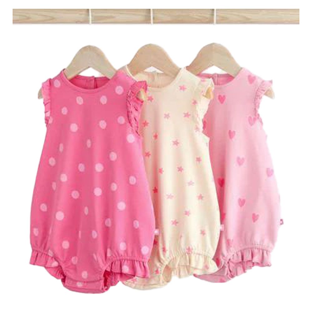 Next -Pink/White Heart Baby Bloomer Rompers 3 Pack - 9-12 months