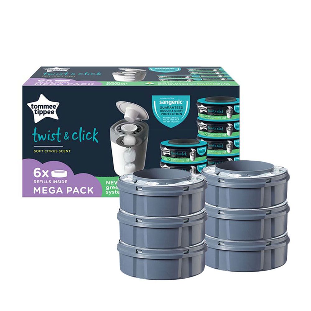 Tommee Tippee  أشرطة أكياس التخلص من الحفاضات تويست & كليك  بطبقة ضد البكتيريا - عدد 6