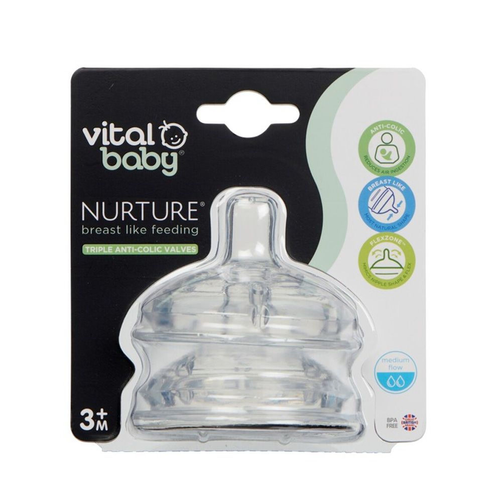 Vital Baby Nurture - Breast Like Feeding Teats Medium Flow 2 pcs +3 months - Clear