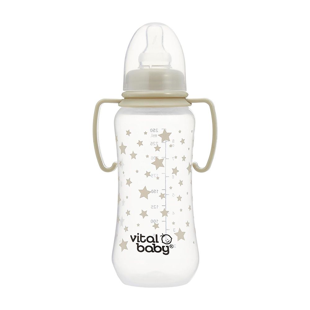 Vital Baby Nurture - Perfectly Simple Baby Feeding Bottle with Handles 250 ml Clear +0 months