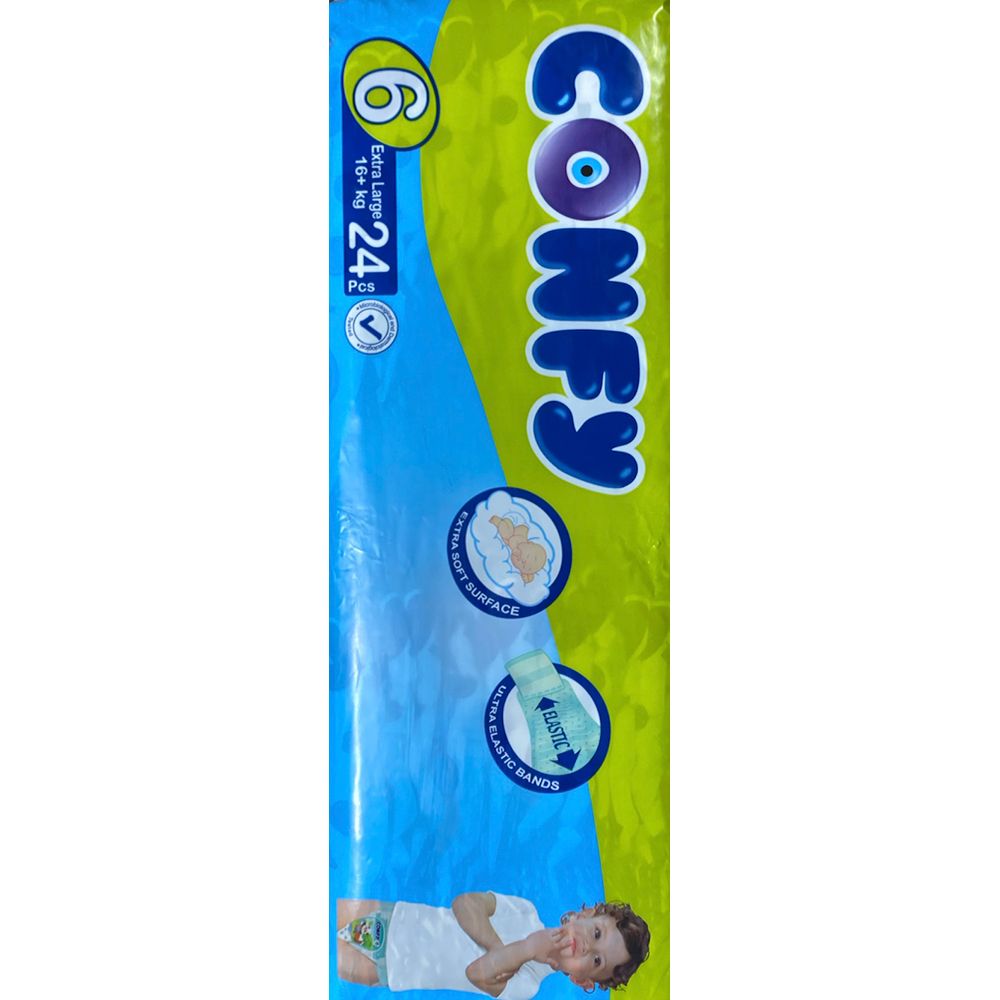 Confy Number 6 - Extra Large elastic baby diapers pack, 16+Kg, 24 Diapers