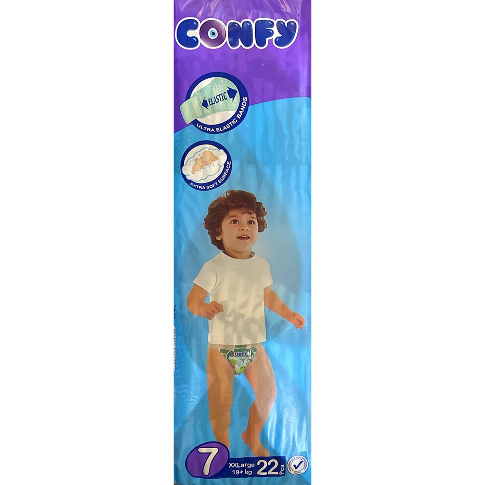 Confy Number 7 - XX Large elastic baby diapers pack, 19+Kg, 22 Diapers