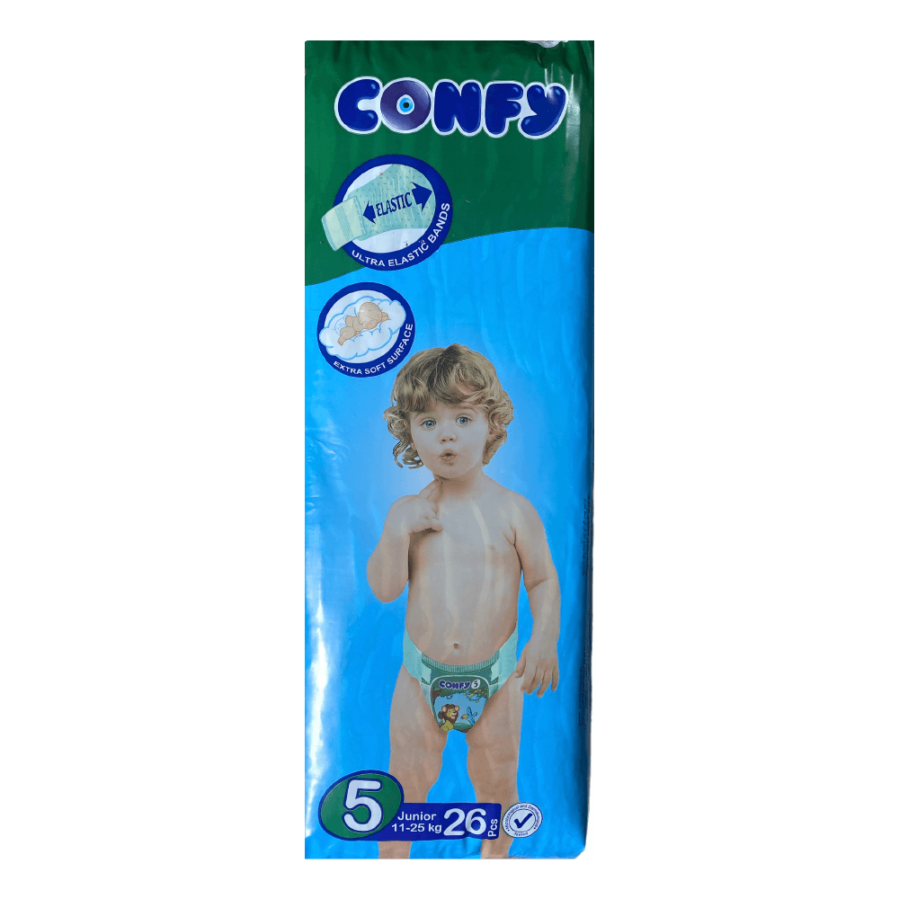 Confy Number 5 - Junior elastic baby diapers pack, 11-25Kg, 26 Diapers