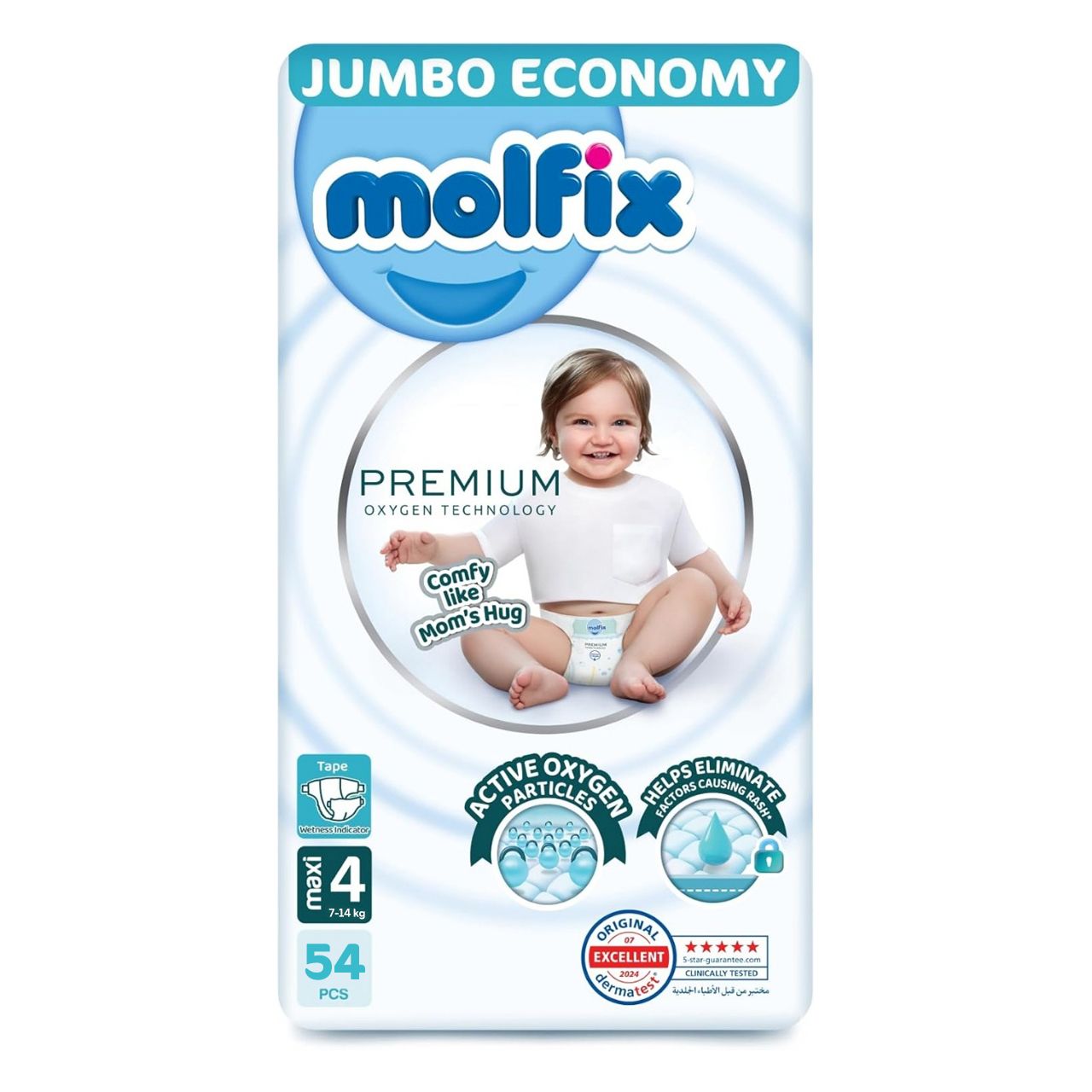 Molfix - Number 4 Maxi Tape Diaper Pack Premium - 7-14kg - 54 Diapers